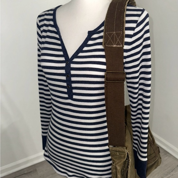 Navy Striped‎ Henley Top - Picture 2 of 6